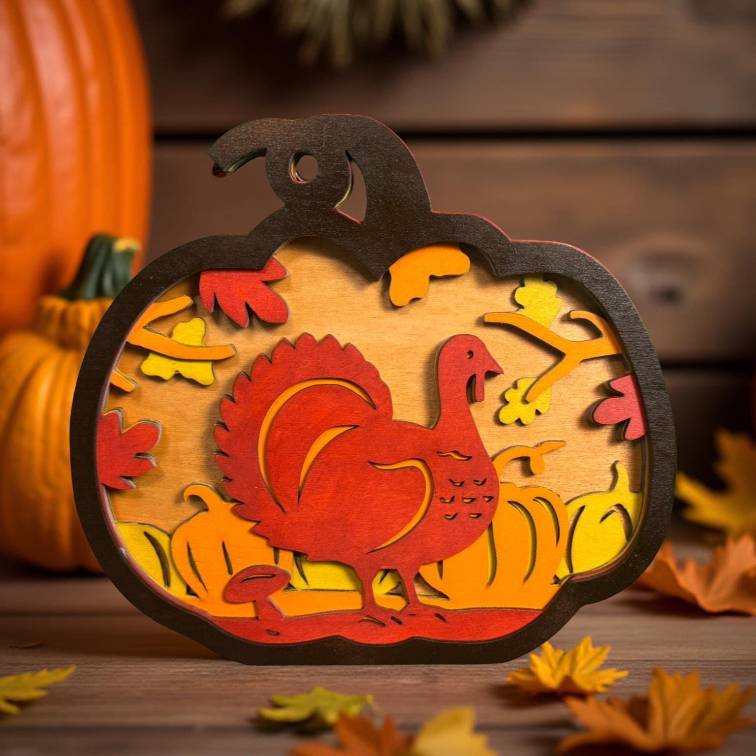 Layered Wooden Turkey Pumpkin Sign: Rustic Fall Thanksgiving Decor Handmade Seasonal Decor