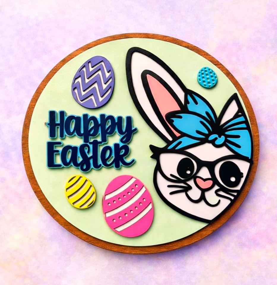 Happy Easter Wooden Sign | Bunny Door Decor | Spring Porch Door Hanger | Handmade Wall Hanging Seasonal Door Hanger