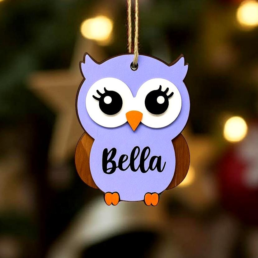 Personalized Owl Christmas Ornament – Layered Wood, Custom Name Handmade Seasonal Decor