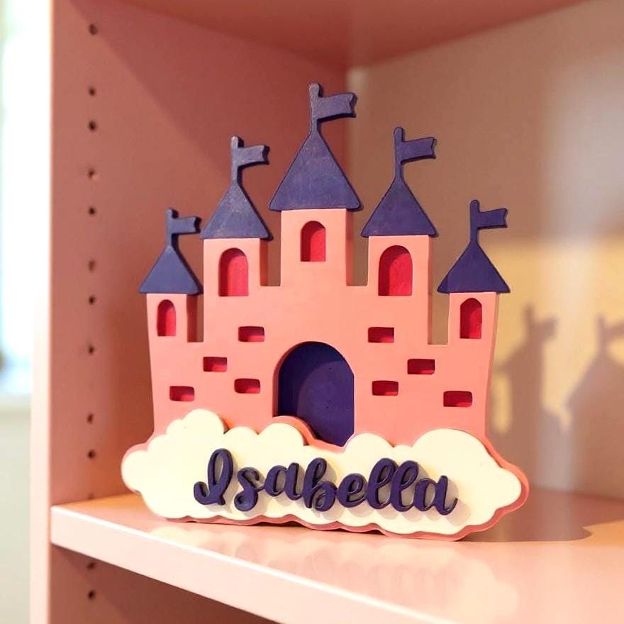 Personalized Princess Castle Sign – Custom Name Wood Wall Decor for Girls Room or Nursery