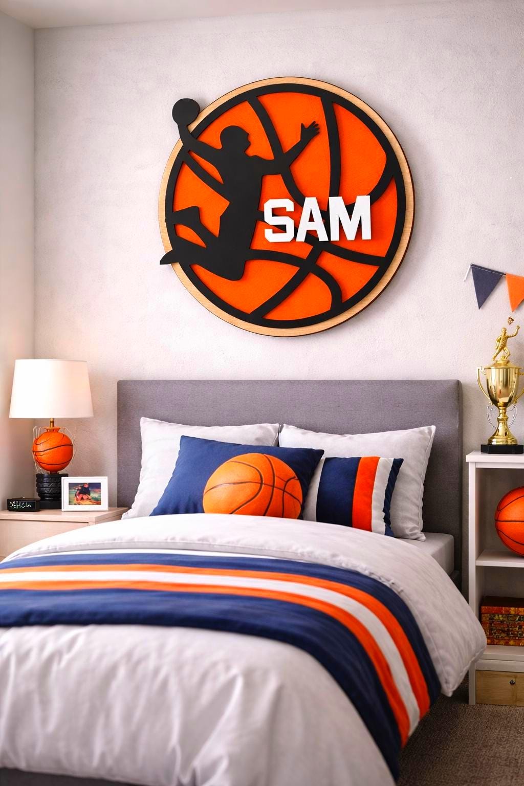 Personalized Basketball Name Sign – Custom Layered Wood Wall Decor – Sports Room Gift – Multiple Sizes Handmade 3D Wood Sign