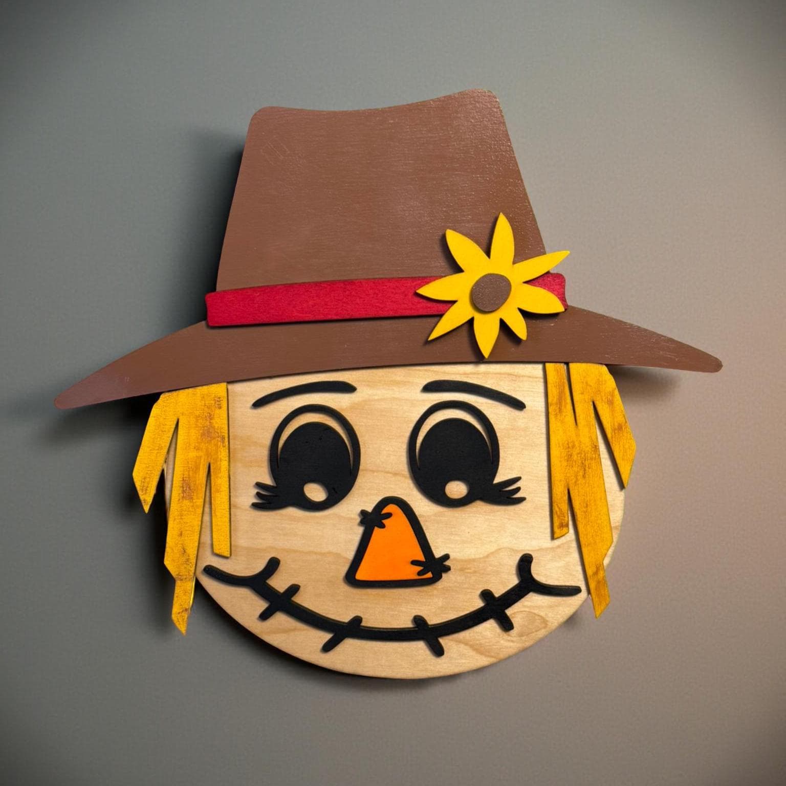 Scarecrow Wooden Wall Decor | Fall Harvest Sign | Cute Autumn Door Hanger | Layered Farmhouse Fall Decor | Thanksgiving Wall Art Seasonal Door Hanger
