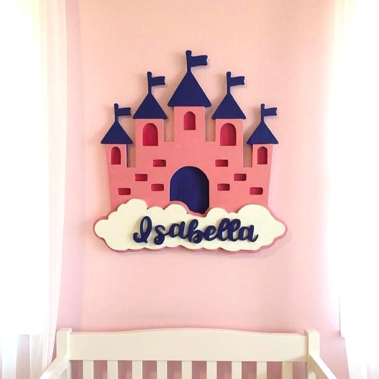 Personalized Princess Castle Sign – Custom Name Wood Wall Decor for Girls Room or Nursery