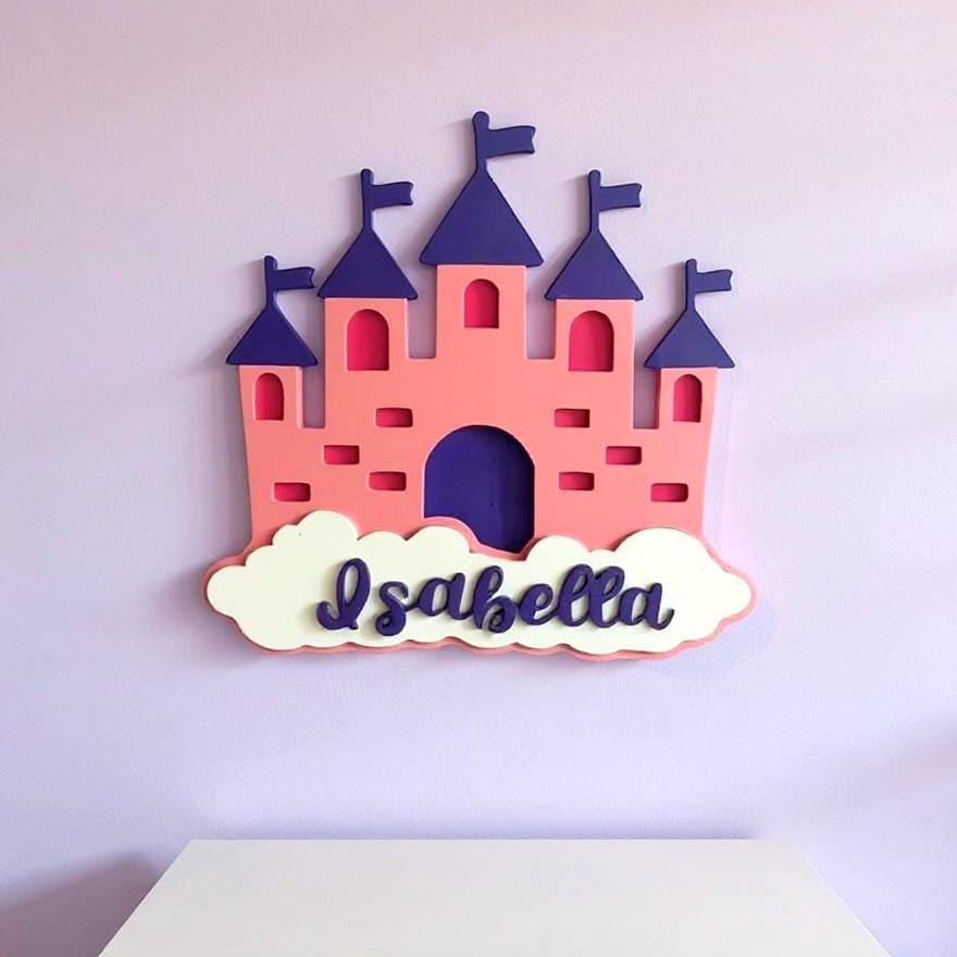 Personalized Princess Castle Sign – Custom Name Wood Wall Decor for Girls Room or Nursery