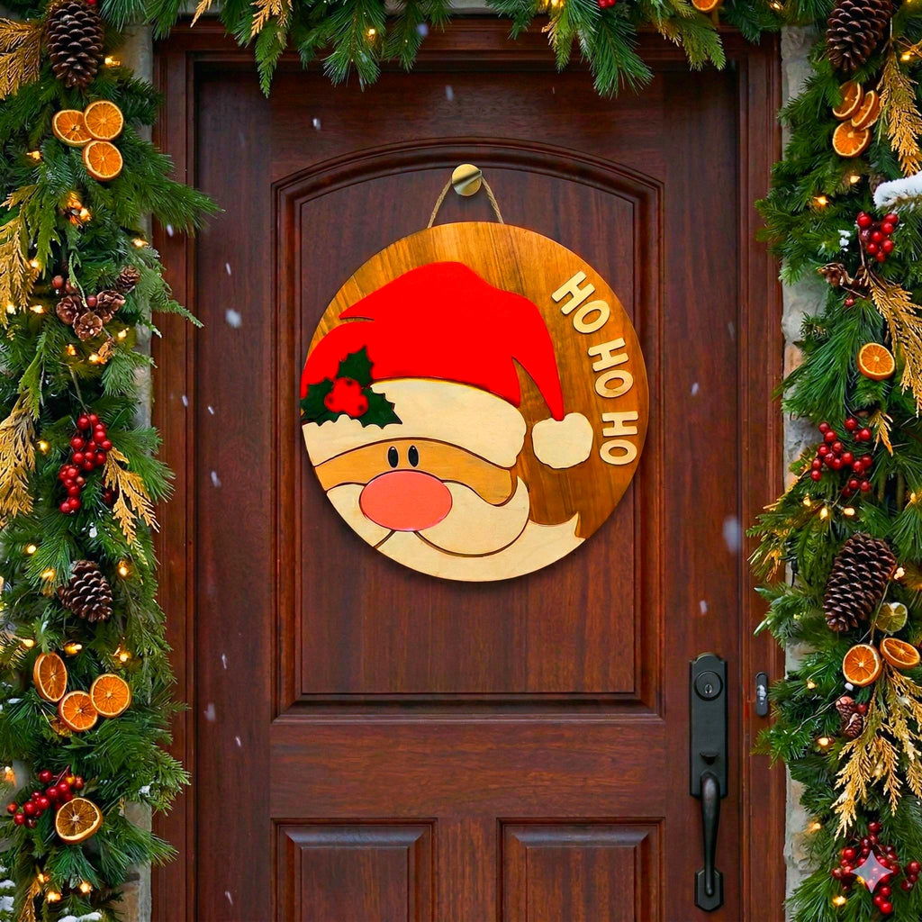 3D Layered Wood Santa Claus Sign - Large "Ho Ho Ho" Christmas Wall Decor Seasonal Door Hanger