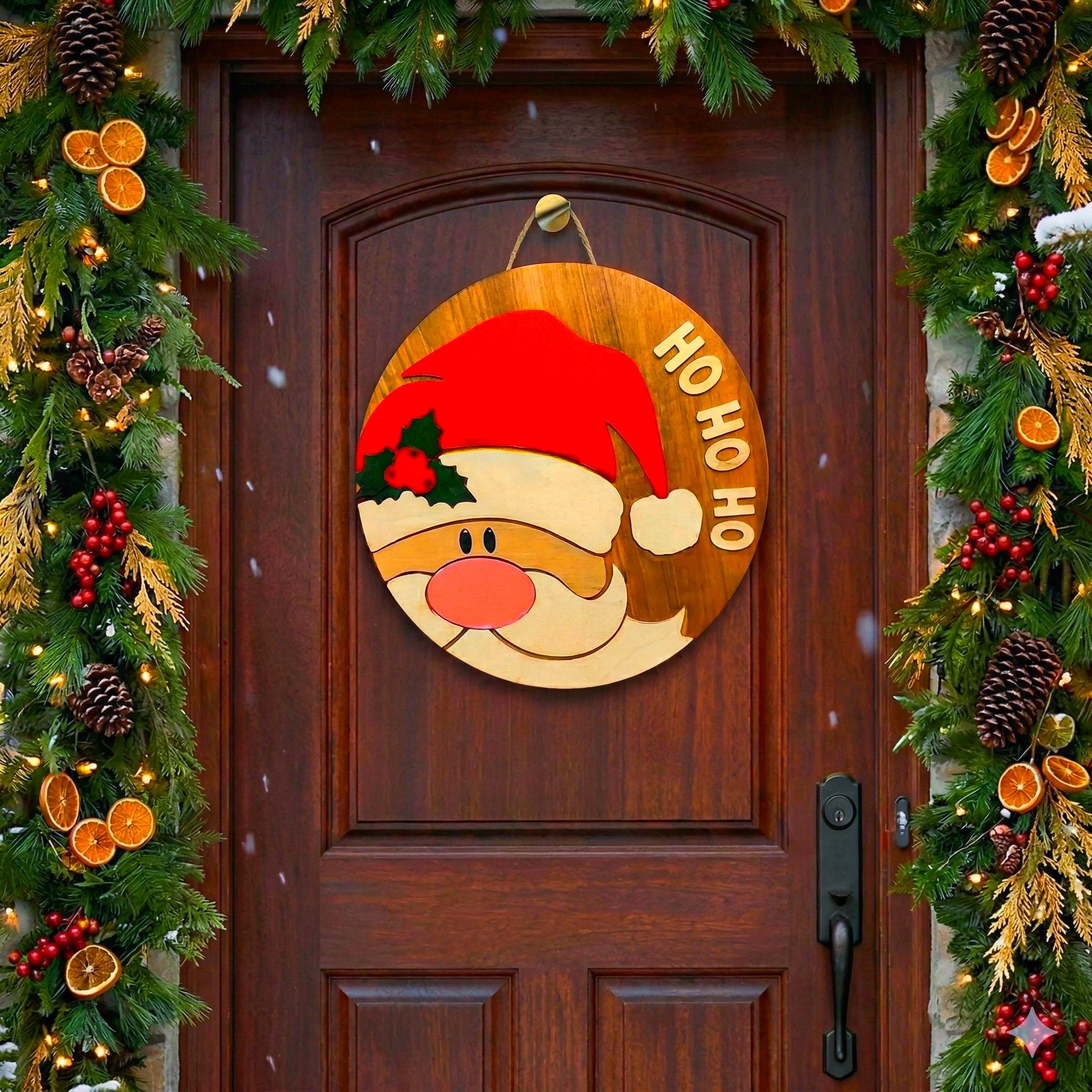 3D Layered Wood Santa Claus Sign - Large "Ho Ho Ho" Christmas Wall Decor Seasonal Door Hanger