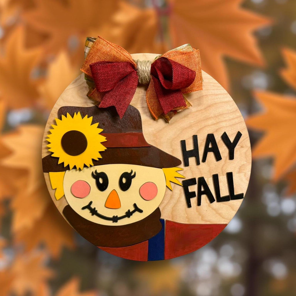 🍂 Hay Fall Scarecrow Wooden Sign – Layered Seasonal Door Hanger Seasonal Door Hanger