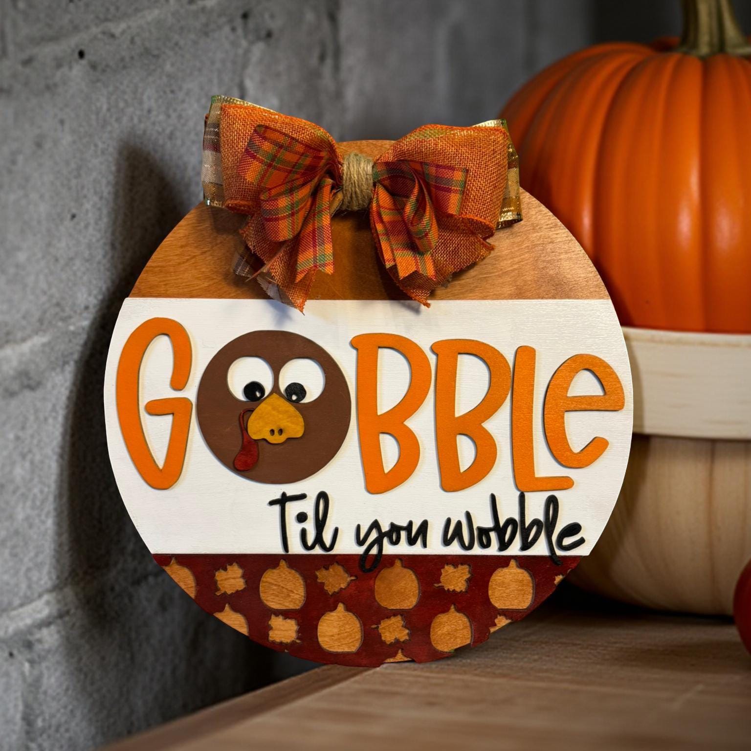 Thanksgiving Turkey Door Hanger: Layered Wood Fall Decor with Bow Seasonal Door Hanger