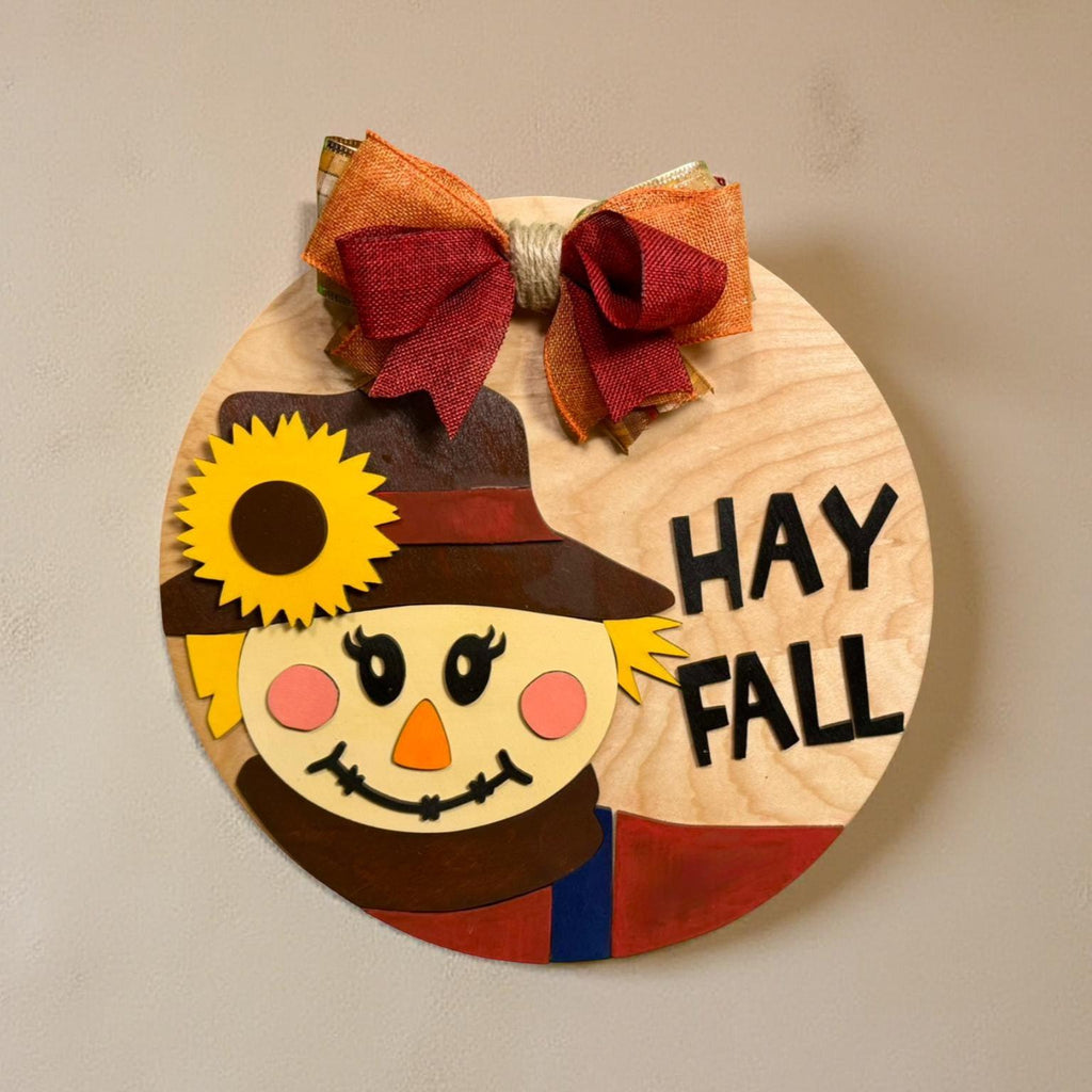 🍂 Hay Fall Scarecrow Wooden Sign – Layered Seasonal Door Hanger Seasonal Door Hanger