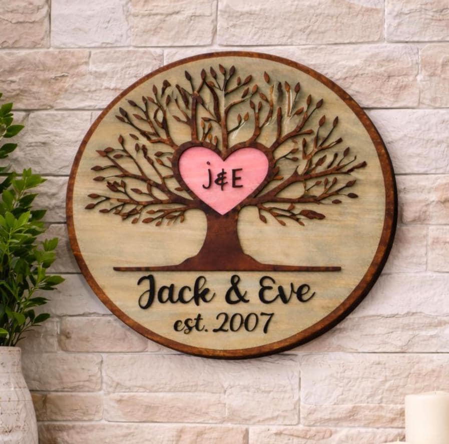 Personalized Tree of Life Wood Sign | Anniversary, Romantic or Love Gift with Initials