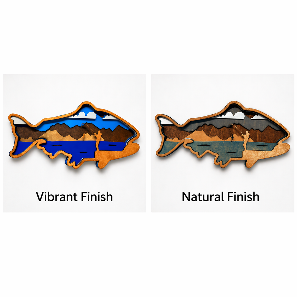 Fishing Wall Art Wooden Fish Sign | Lake House Decor | Rustic Cabin Wall Art | Fisherman Gift | Vibrant or Natural Finish Handmade 3D Wood Sign
