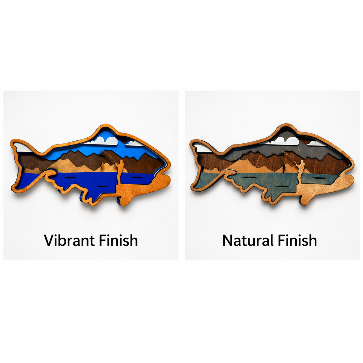Fishing Wall Art Wooden Fish Sign | Lake House Decor | Rustic Cabin Wall Art | Fisherman Gift | Vibrant or Natural Finish Handmade 3D Wood Sign