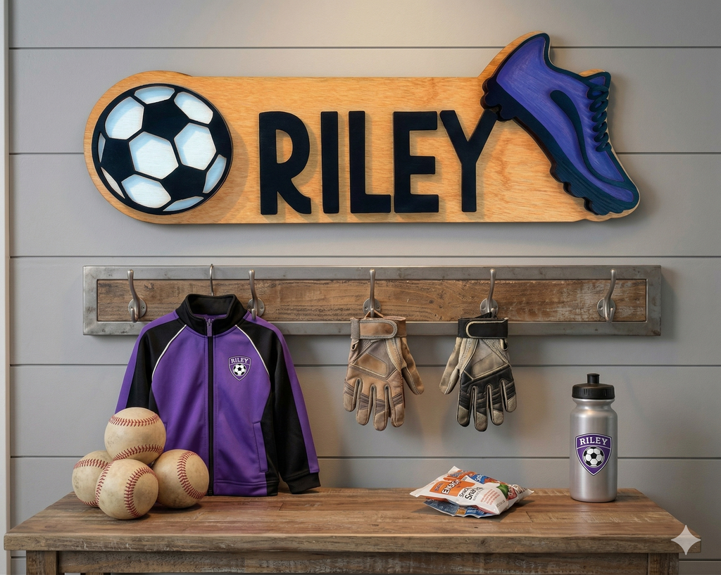 Personalized Soccer Name Sign – Custom Color Cleat & Ball Decor