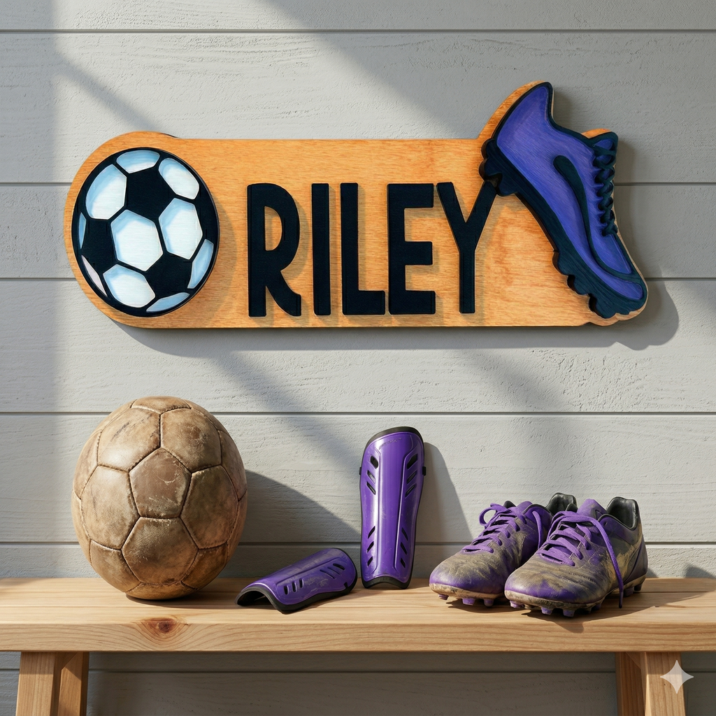 Personalized Soccer Name Sign – Custom Color Cleat & Ball Decor