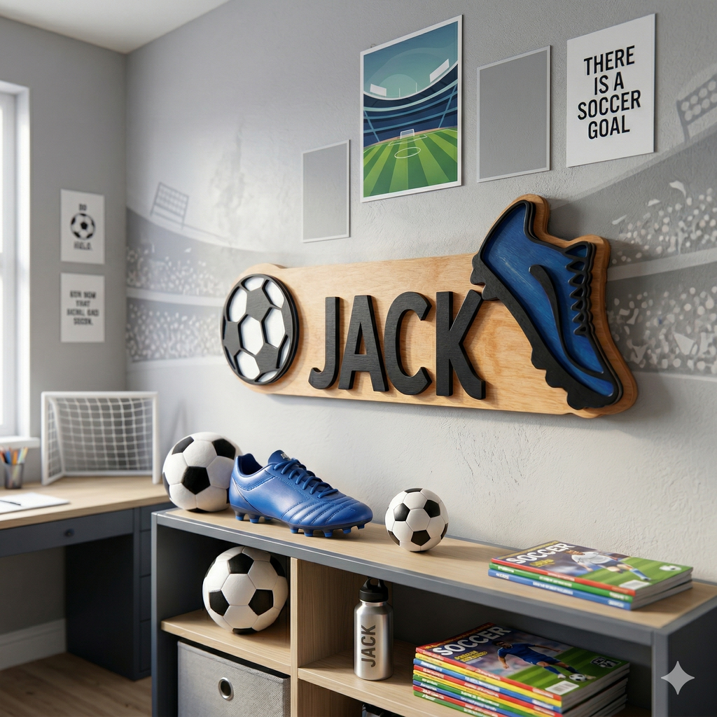 Personalized Soccer Name Sign – Custom Color Cleat & Ball Decor