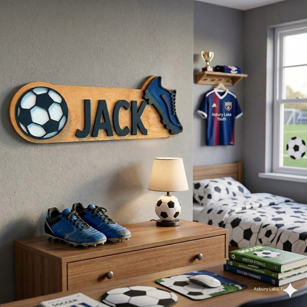 Personalized Soccer Name Sign – Custom Color Cleat & Ball Decor