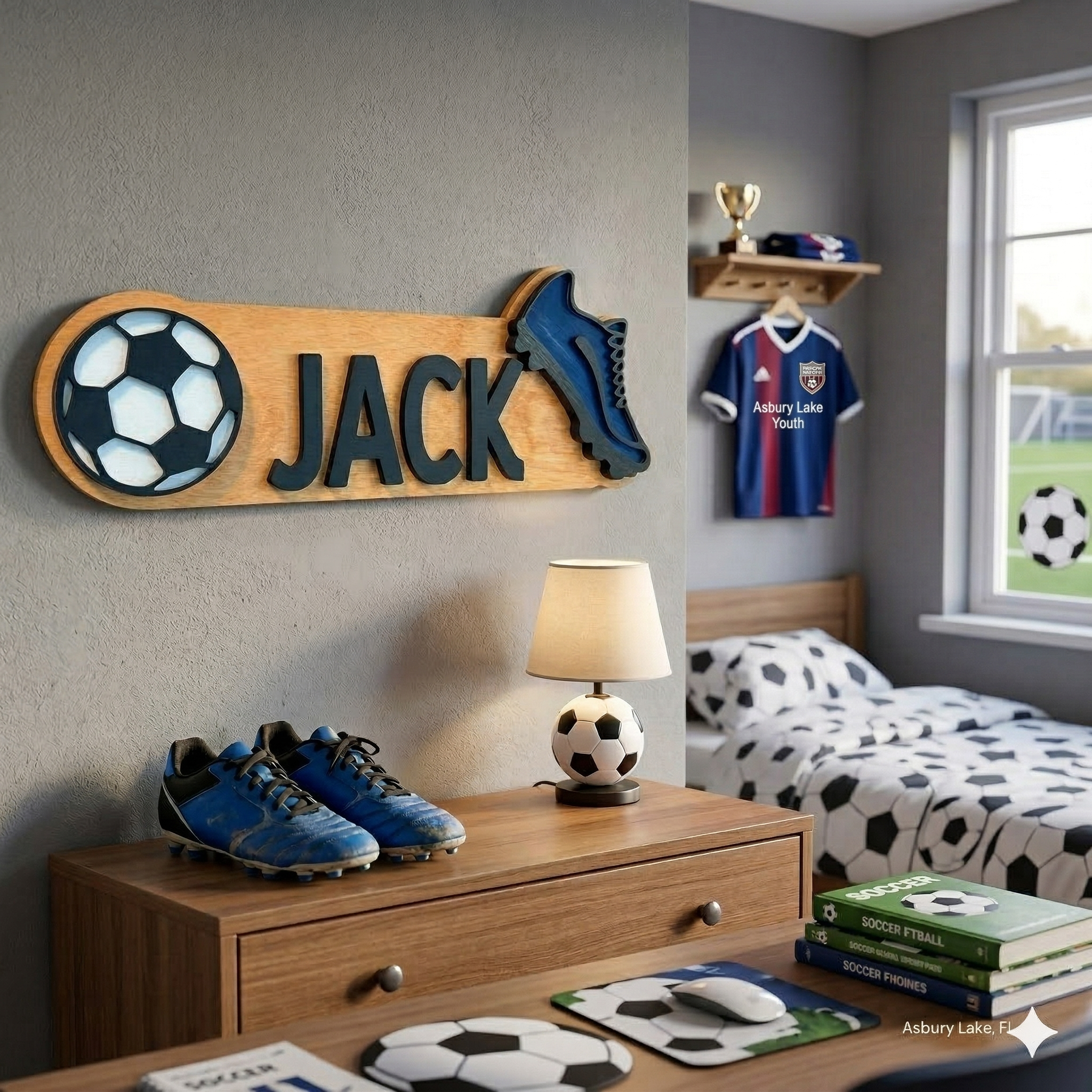 Personalized Soccer Name Sign – Custom Color Cleat & Ball Decor