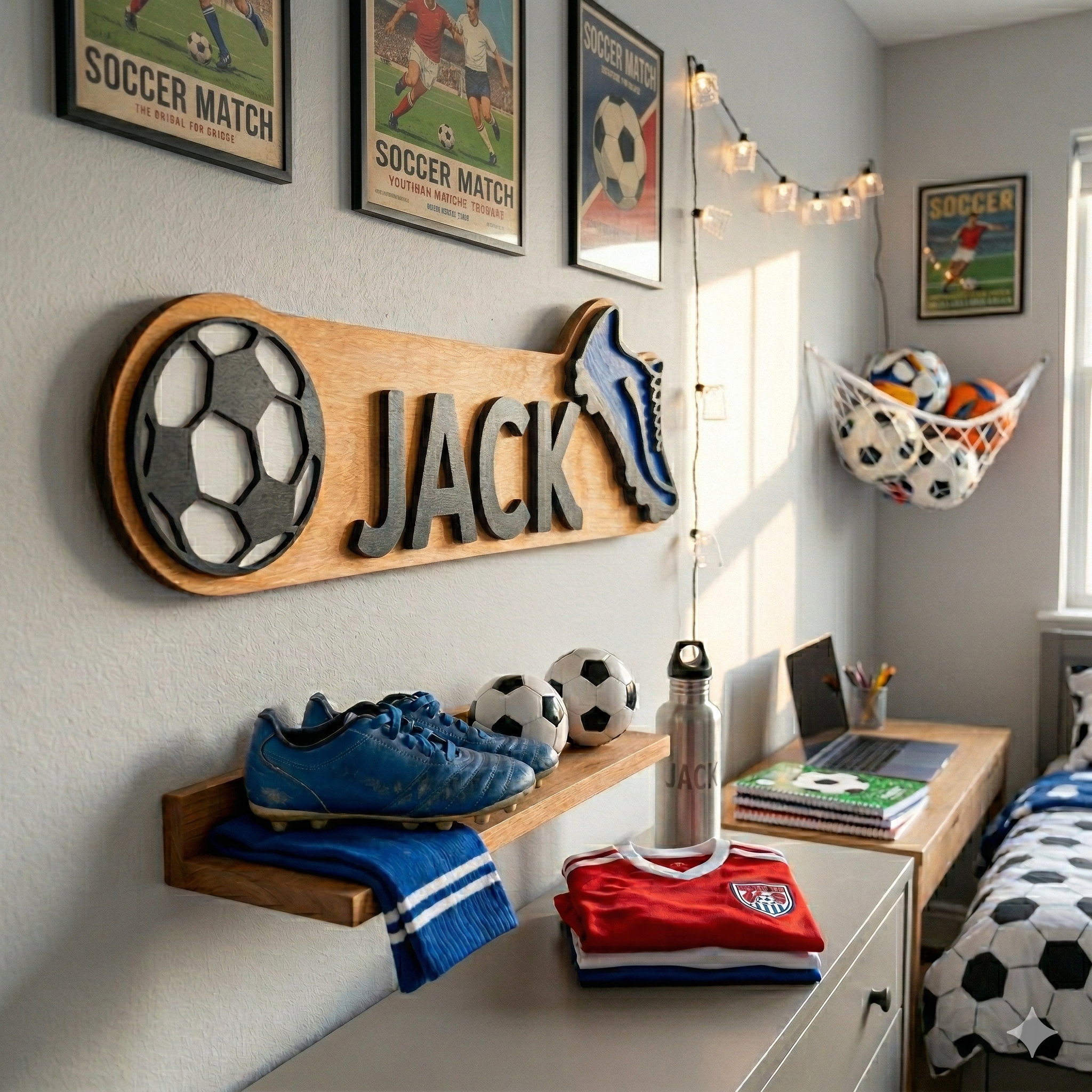 Personalized Soccer Name Sign – Custom Color Cleat & Ball Decor