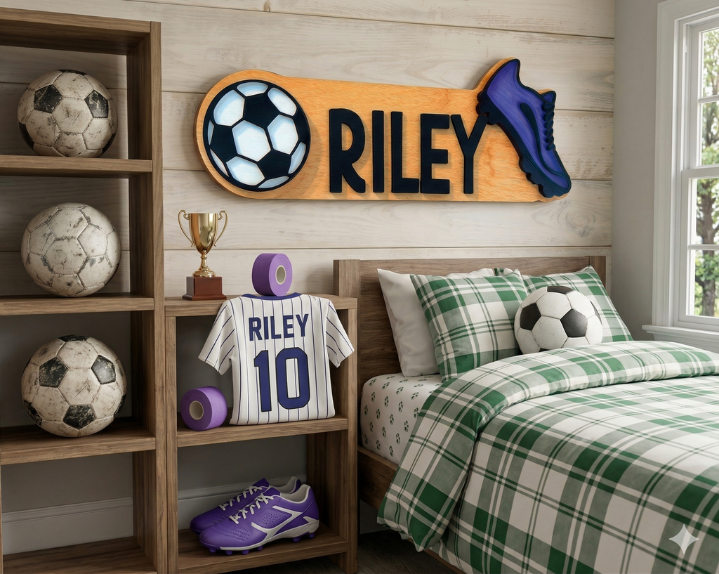 Personalized Soccer Name Sign – Custom Color Cleat & Ball Decor