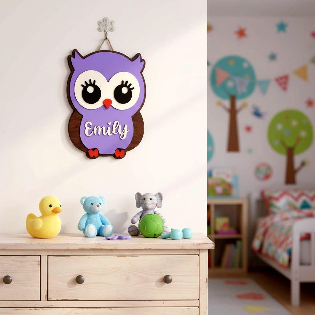 Personalized Owl Name Sign for Nursery, Custom Wooden Decor, Unique Baby & Kids Wall Owl
