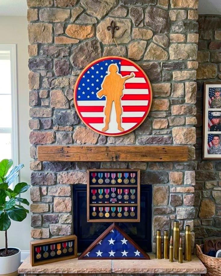 Handmade Patriotic Soldier Wood Sign – American Flag Veteran Gift Handmade Wood Decor