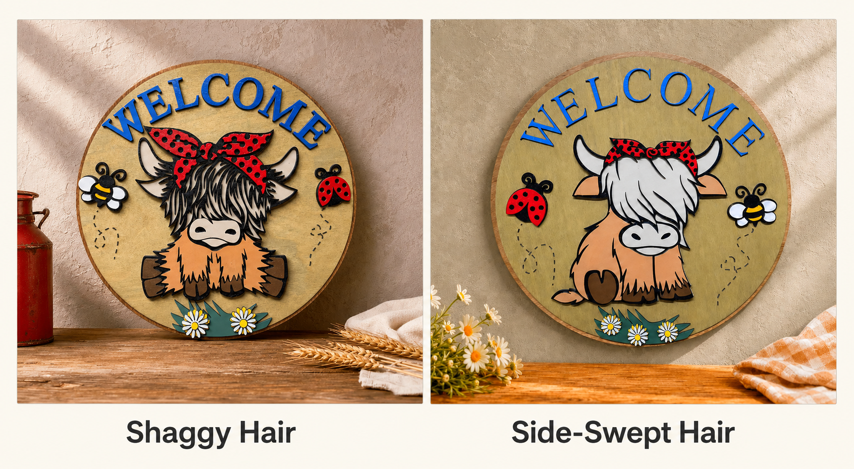 Highland Cow Welcome Sign – Layered Farmhouse Door & Wall Decor