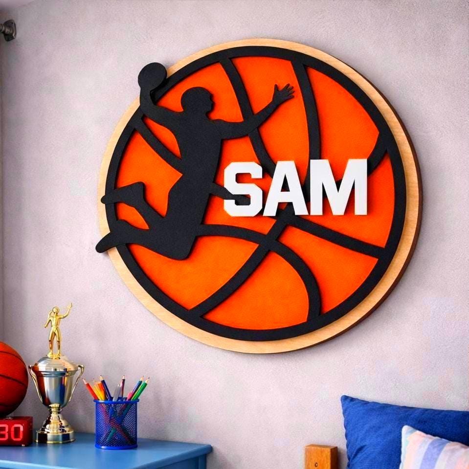 Personalized Basketball Name Sign – Custom Layered Wood Wall Decor – Sports Room Gift – Multiple Sizes Handmade 3D Wood Sign