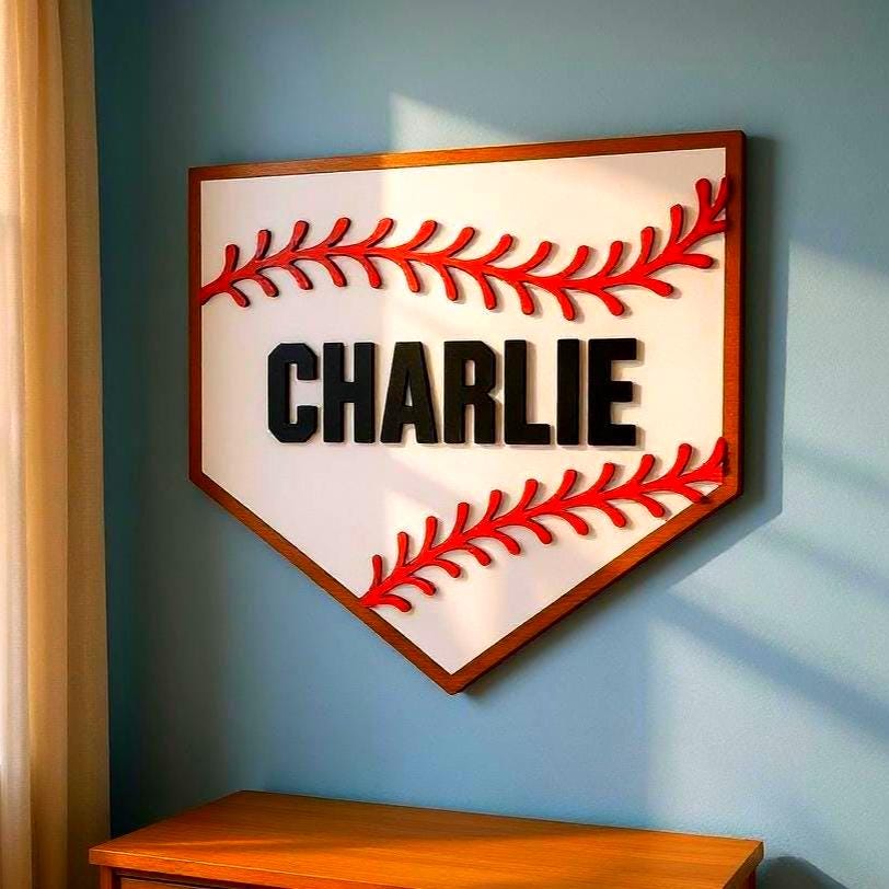 Personalized Baseball Home Plate Sign: Custom Name Wooden Wall Decor