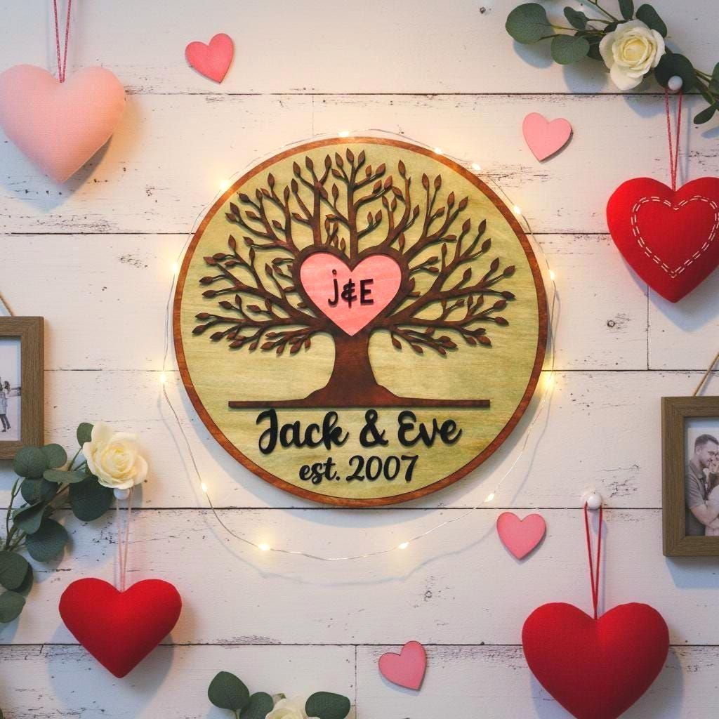 Personalized Tree of Life Wood Sign | Anniversary, Romantic or Love Gift with Initials