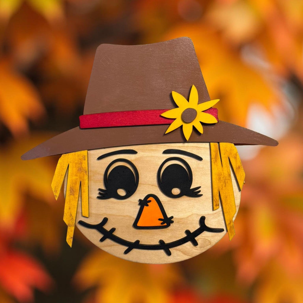 Scarecrow Wooden Wall Decor | Fall Harvest Sign | Cute Autumn Door Hanger | Layered Farmhouse Fall Decor | Thanksgiving Wall Art Seasonal Door Hanger