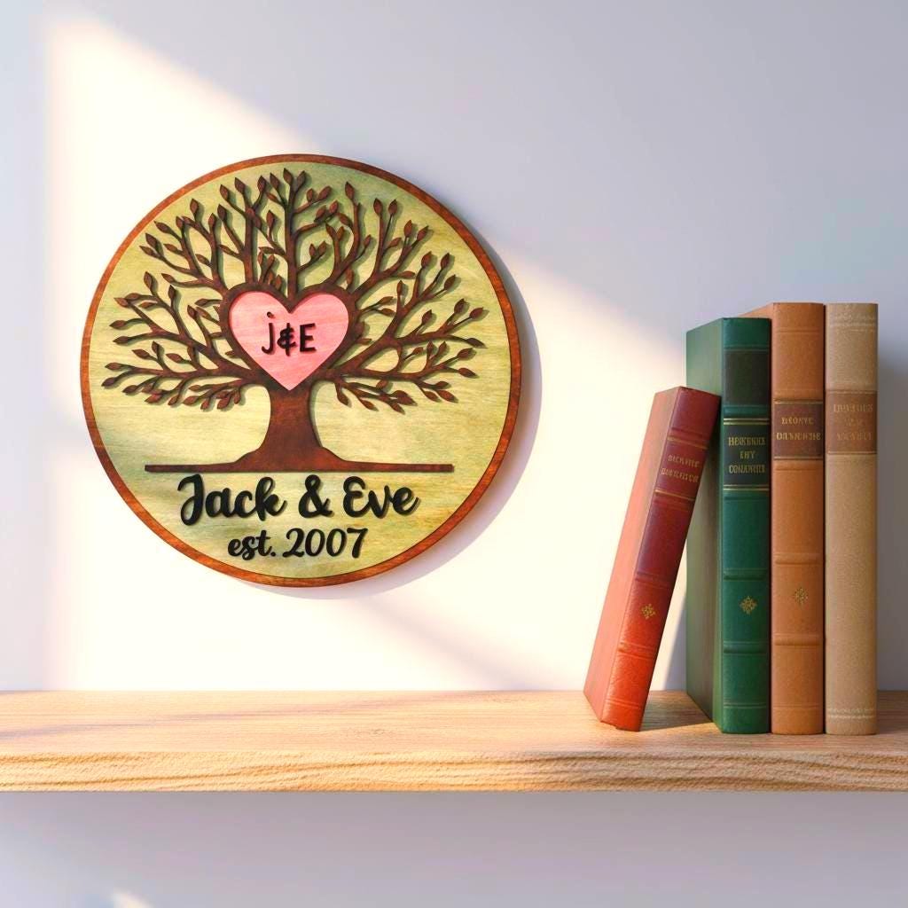 Personalized Tree of Life Wood Sign | Anniversary, Romantic or Love Gift with Initials