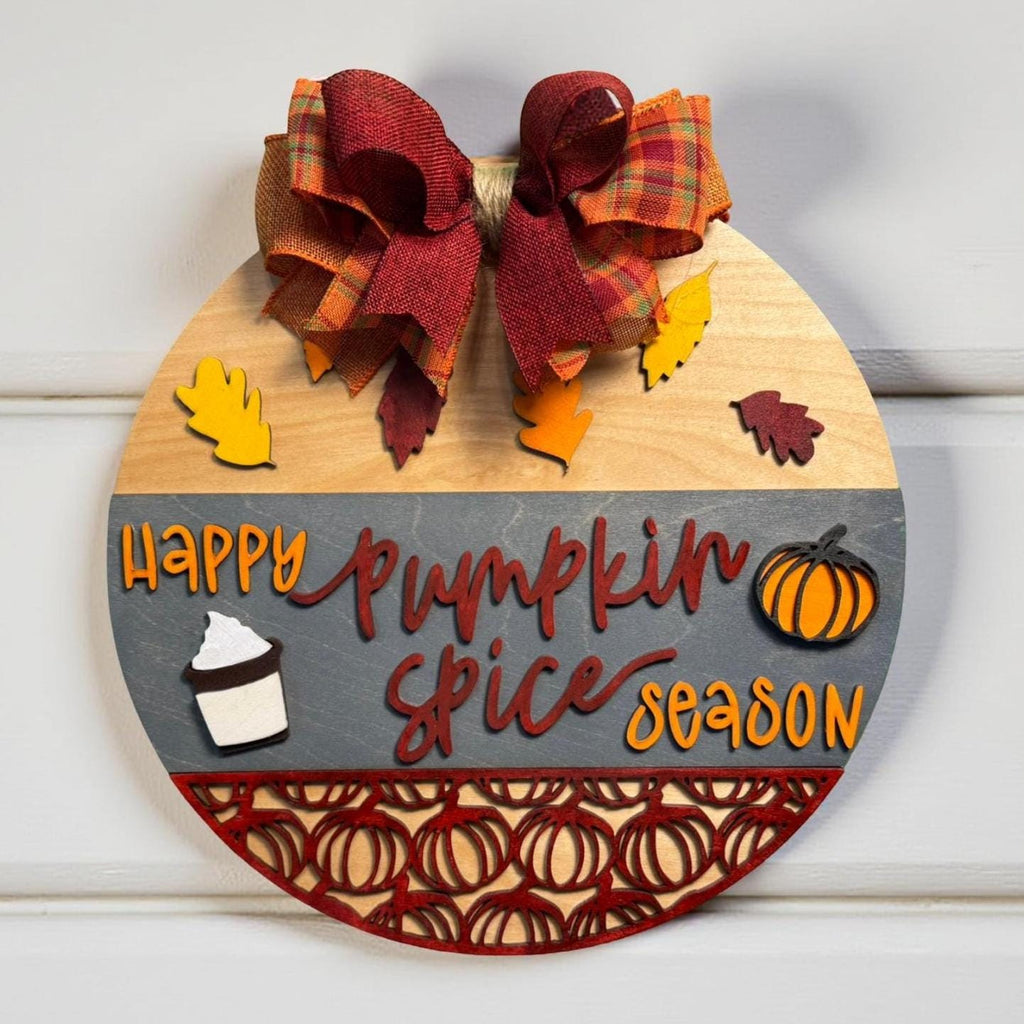 Pumpkin Spice Season Wood Sign: Fall Farmhouse Door Hanger with Plaid Bow Seasonal Door Hanger