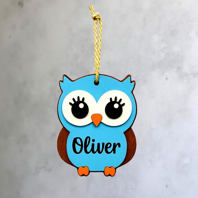 Personalized Owl Christmas Ornament – Layered Wood, Custom Name Handmade Seasonal Decor