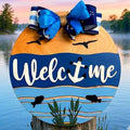 Coastal Welcome Sign | Nautical Wooden Door Hanger | Beach Lake Ocean Waterfront House Decor