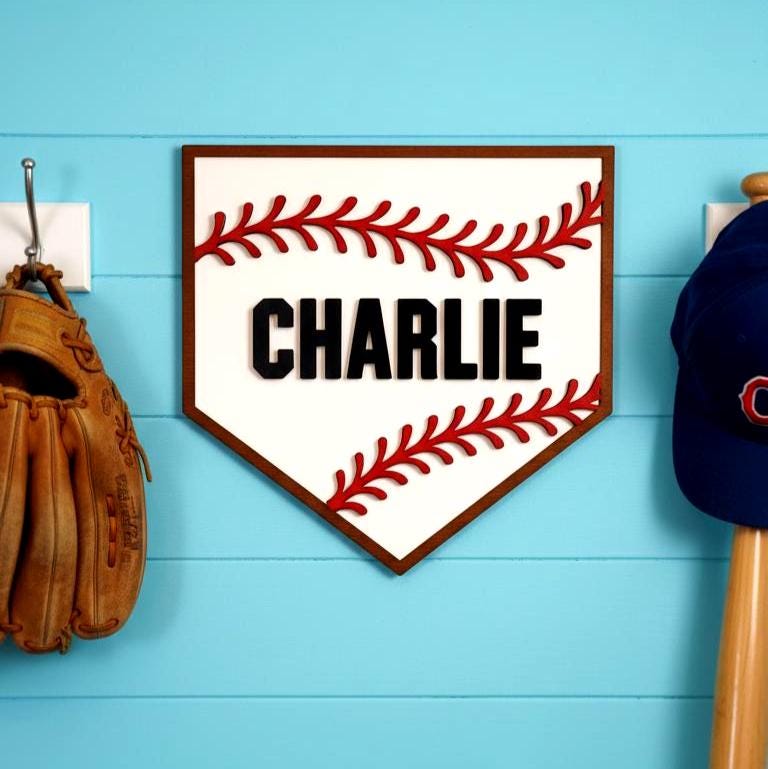 Personalized Baseball Home Plate Sign: Custom Name Wooden Wall Decor