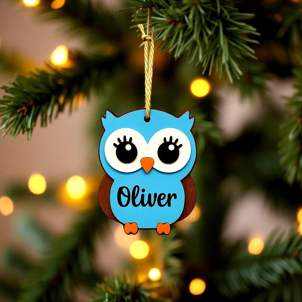 Personalized Owl Christmas Ornament – Layered Wood, Custom Name Handmade Seasonal Decor