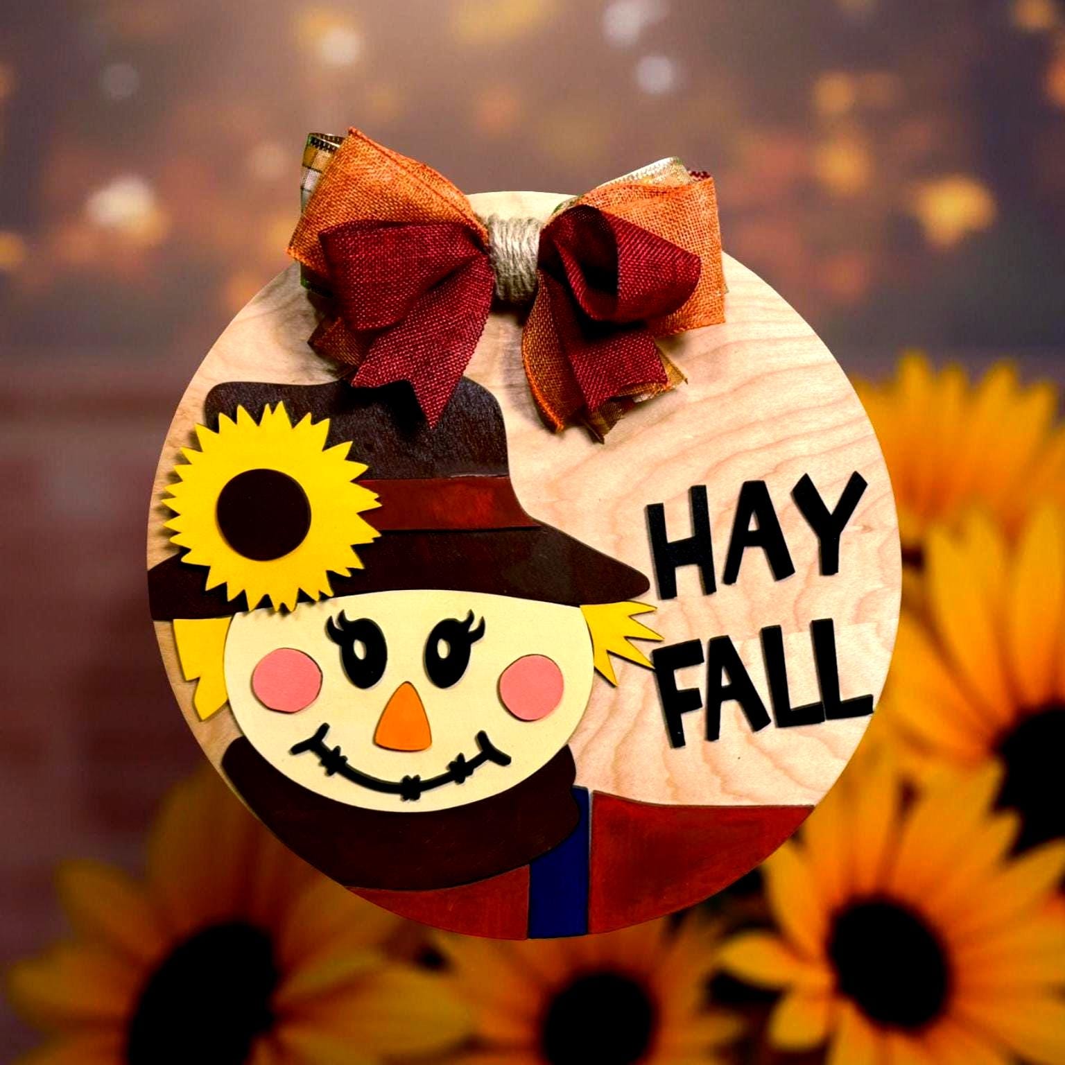🍂 Hay Fall Scarecrow Wooden Sign – Layered Seasonal Door Hanger Seasonal Door Hanger