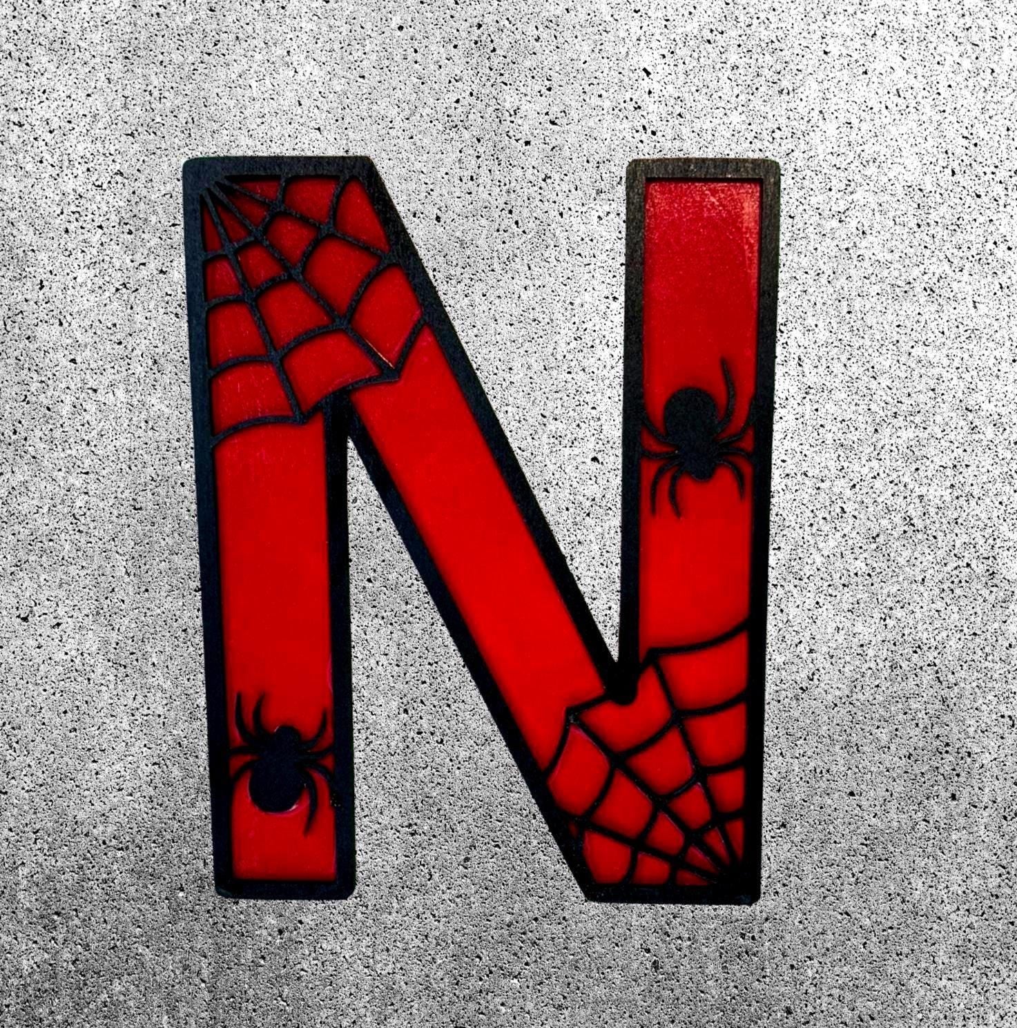 Personalized Spider Web Letter Sign | Handmade Superhero Wooden Wall Decor Handmade 3D Wood Sign