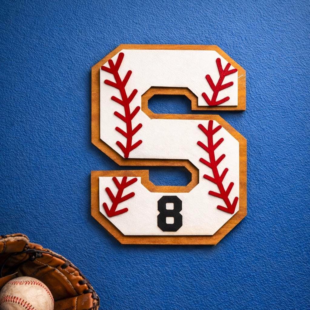 Personalized Baseball Letter Sign with Custom Number • Wooden Sports Wall Hanging • Baseball Room Decor