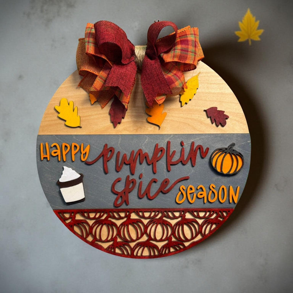 Pumpkin Spice Season Wood Sign: Fall Farmhouse Door Hanger with Plaid Bow Seasonal Door Hanger