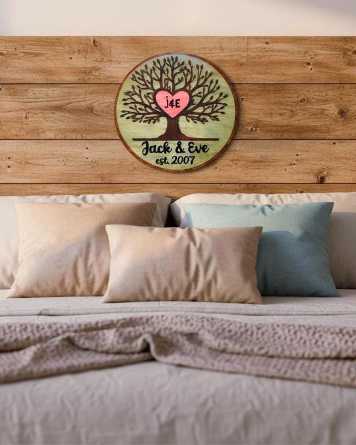 Personalized Tree of Life Wood Sign | Anniversary, Romantic or Love Gift with Initials