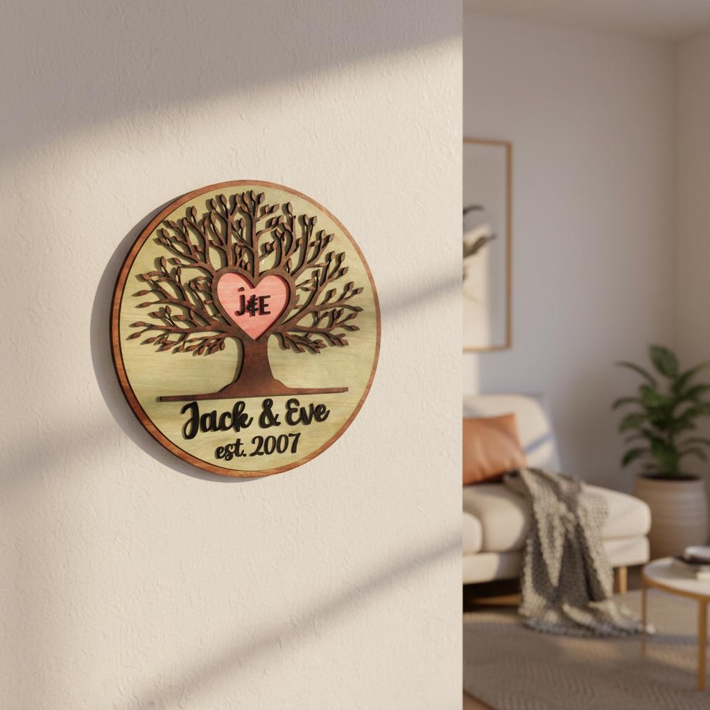 Personalized Tree of Life Wood Sign | Anniversary, Romantic or Love Gift with Initials