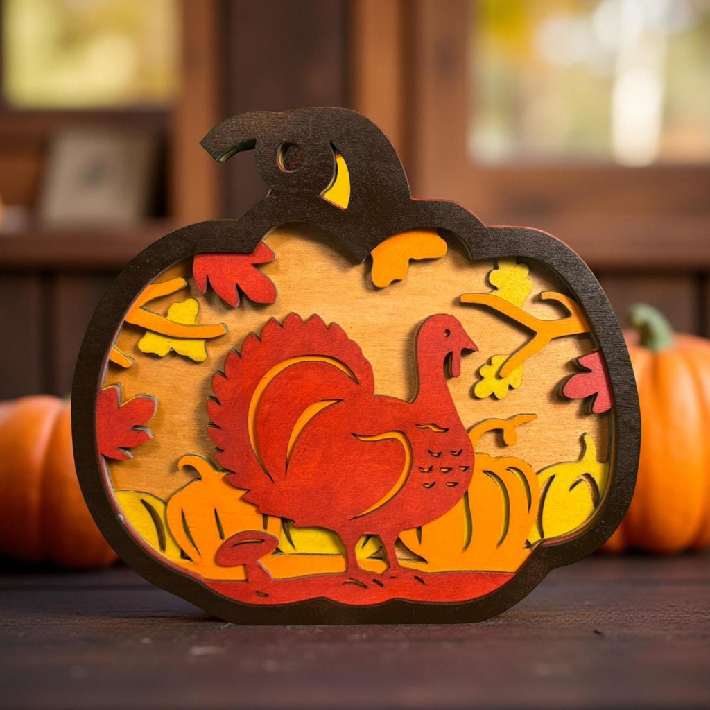 Layered Wooden Turkey Pumpkin Sign: Rustic Fall Thanksgiving Decor Handmade Seasonal Decor