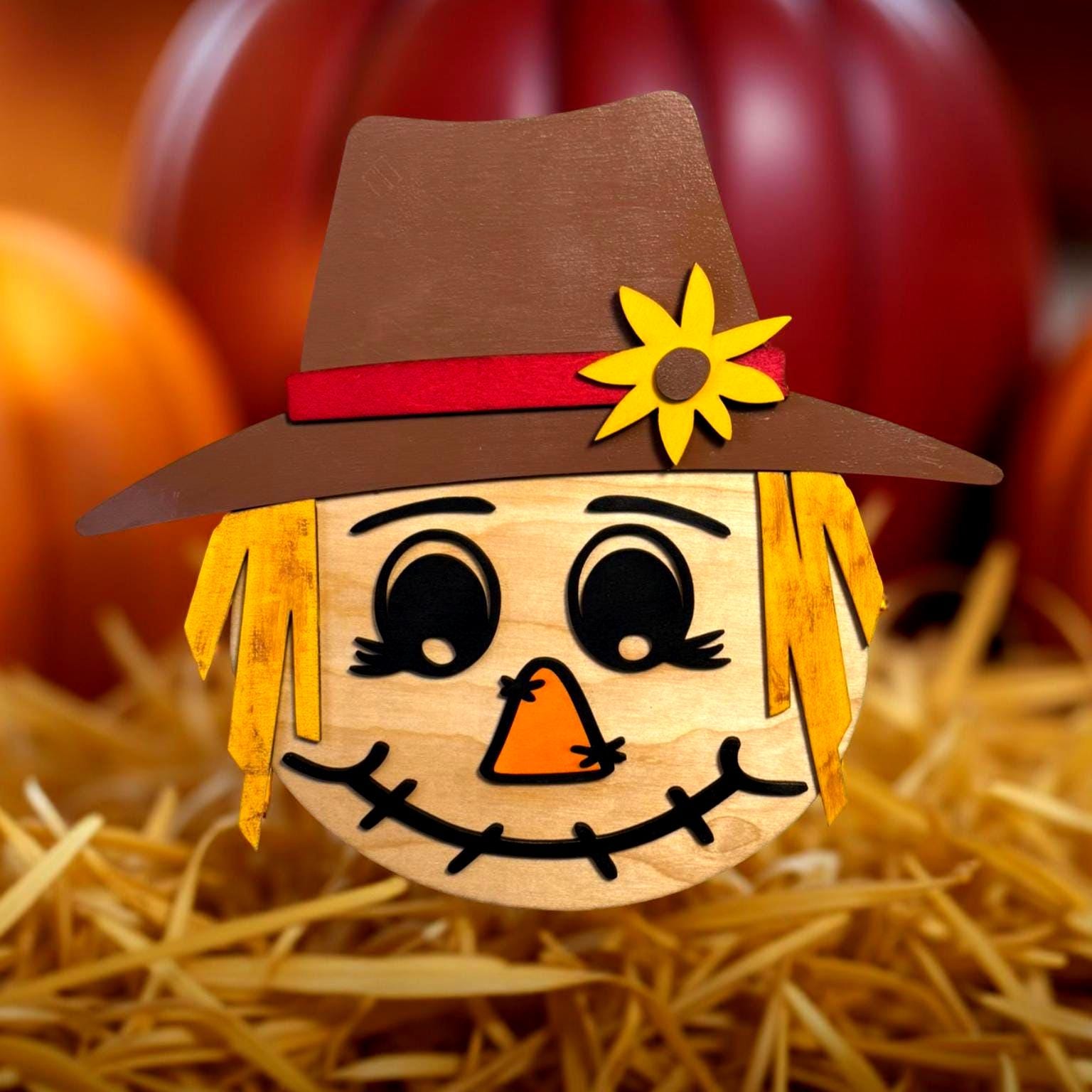 Scarecrow Wooden Wall Decor | Fall Harvest Sign | Cute Autumn Door Hanger | Layered Farmhouse Fall Decor | Thanksgiving Wall Art Seasonal Door Hanger