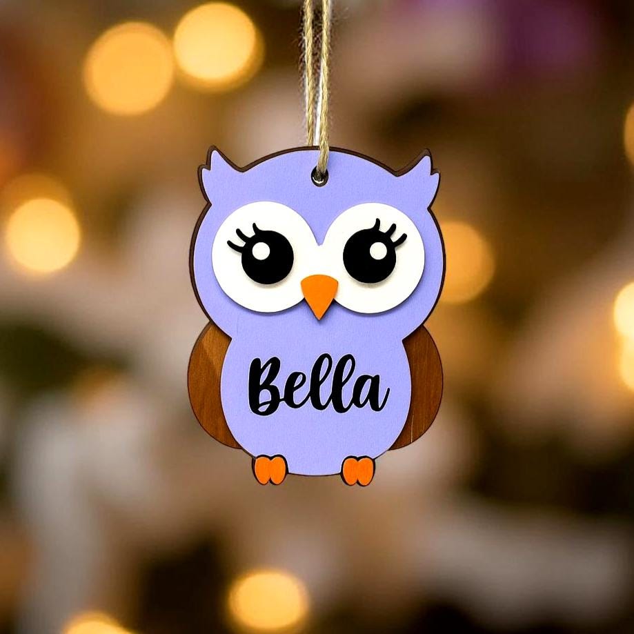 Personalized Owl Christmas Ornament – Layered Wood, Custom Name Handmade Seasonal Decor