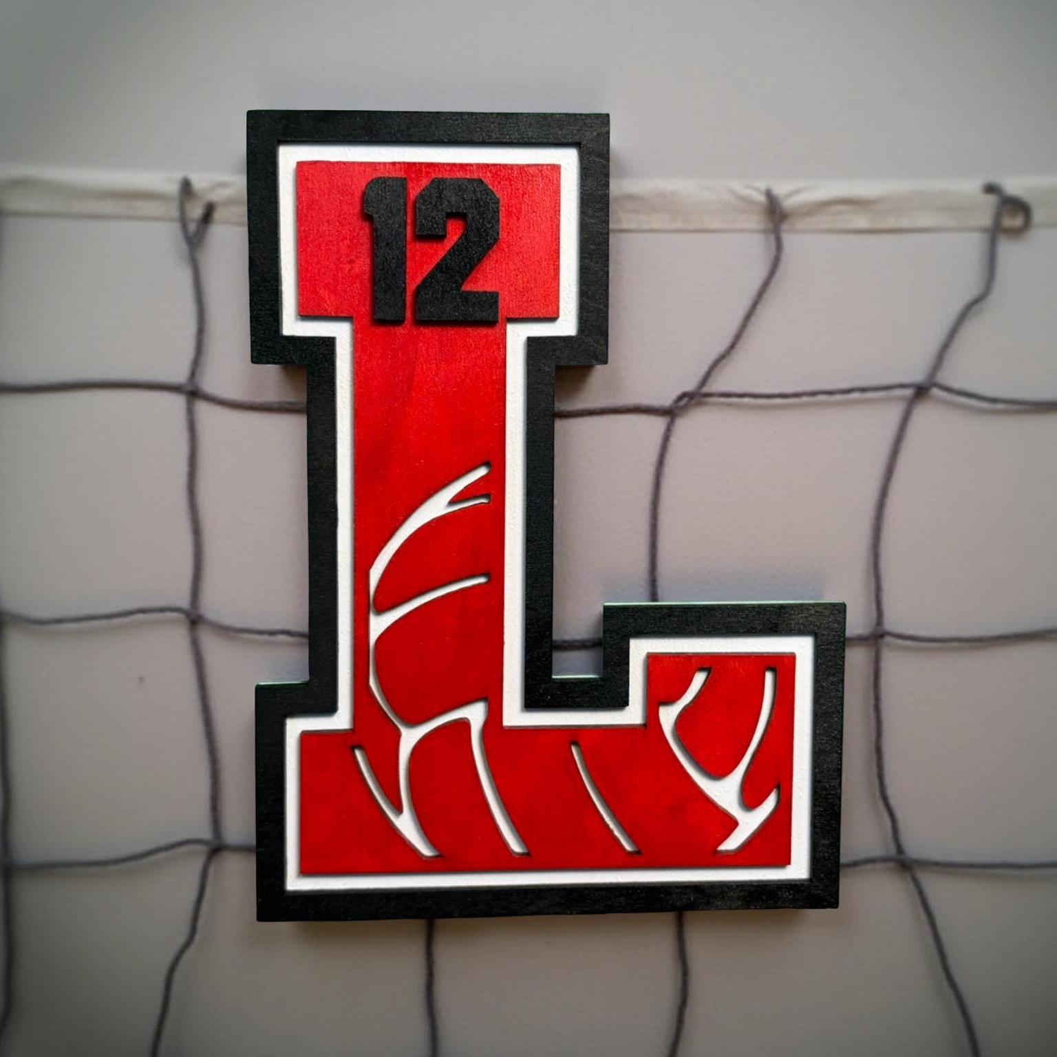 Custom Volleyball Letter Sign – Personalized 12" Wooden Wall Decor – Jersey Number & Team Colors Handmade 3D Wood Decor