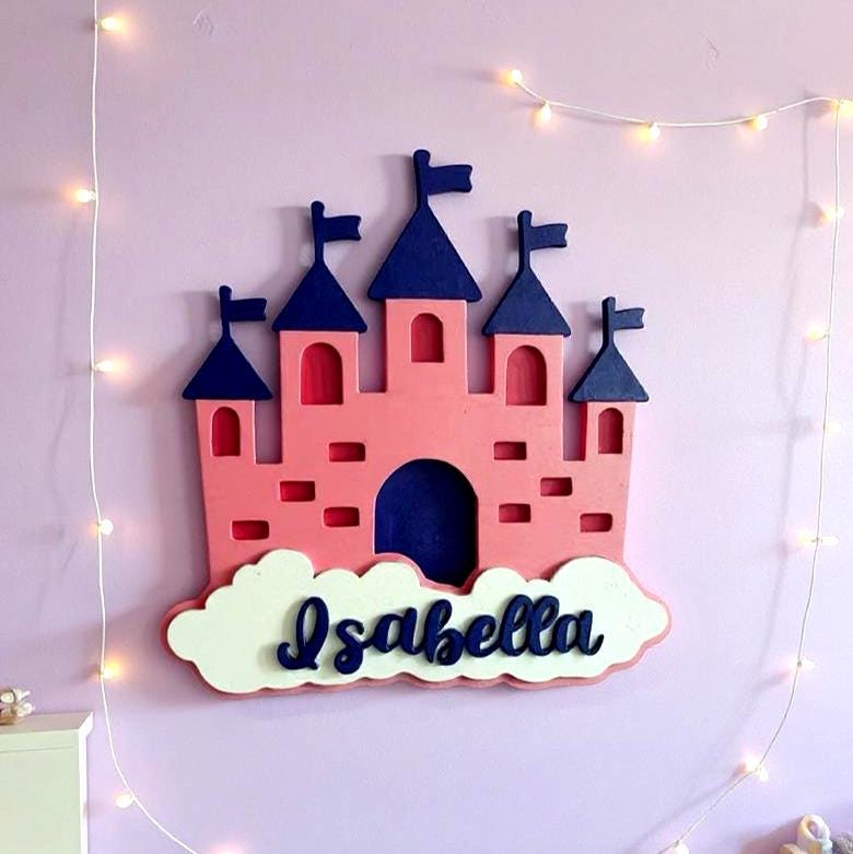 Personalized Princess Castle Sign – Custom Name Wood Wall Decor for Girls Room or Nursery