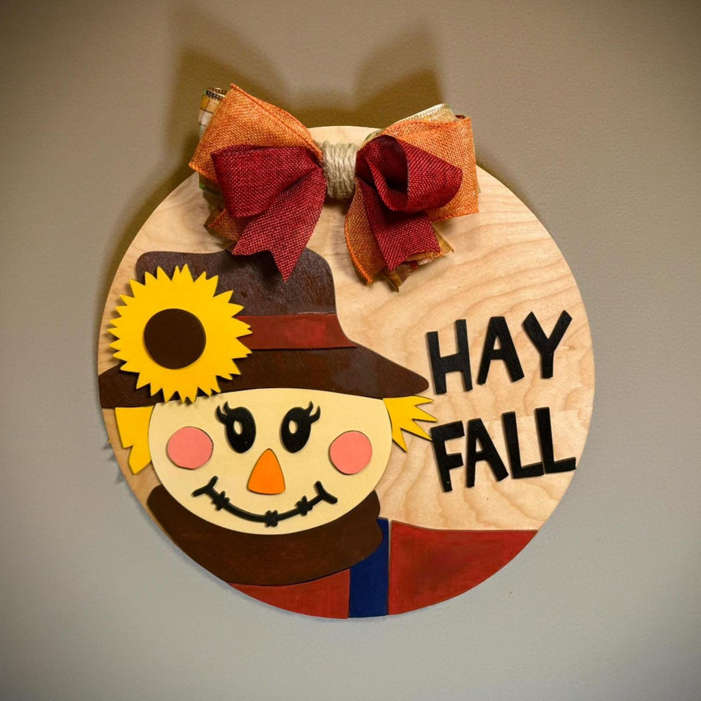 🍂 Hay Fall Scarecrow Wooden Sign – Layered Seasonal Door Hanger Seasonal Door Hanger
