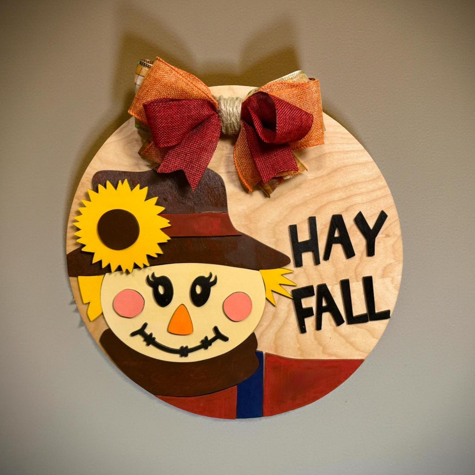 🍂 Hay Fall Scarecrow Wooden Sign – Layered Seasonal Door Hanger Seasonal Door Hanger