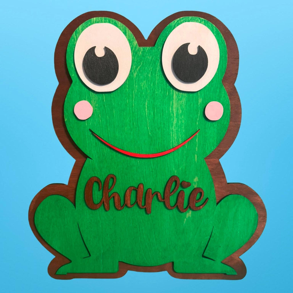 Personalized Frog Name Sign | Handmade Wooden Nursery Decor Handmade 3D Wood Sign